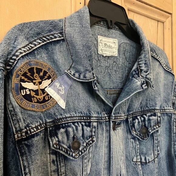 Polo Ralph Lauren Womens Bear Capsule Patches Denim Jacket Sz. Large Blue AN EXC - Picture 7 of 12